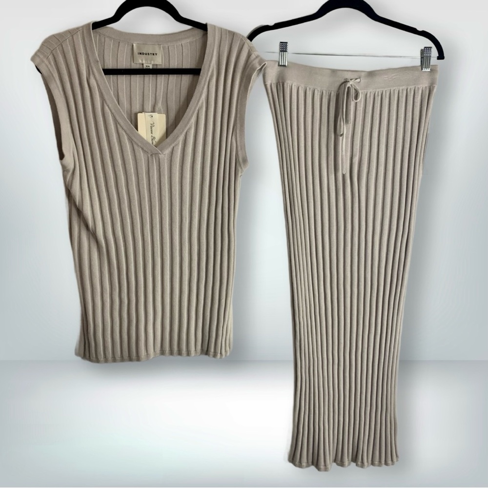 2 PIECE SET Industry Ribbed Knit Neutral Tank Top and Maxi Skirt, size M NEW - Picture 16 of 16